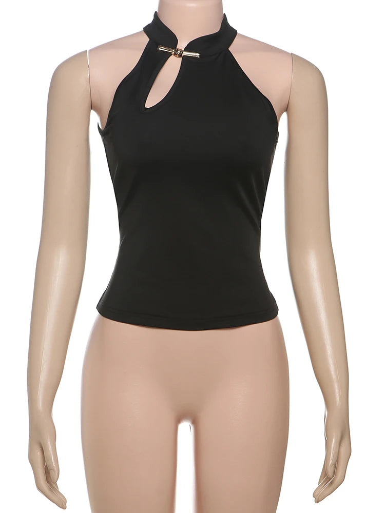 Chic Hollow Tank Top With Buckle Detail