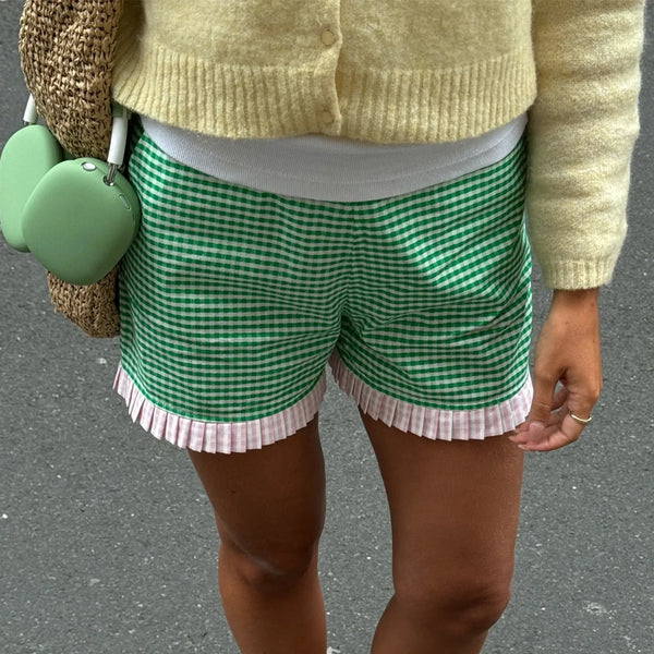 Plaid High Waist Ruffle Hem Boxer Shorts