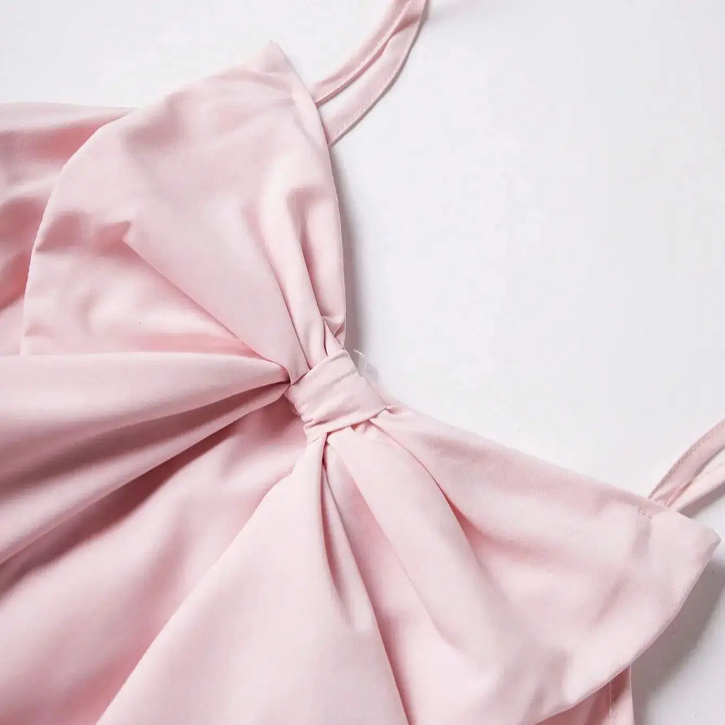 Chic Cinched-Waist Three-Layer Ruffle Bow Suspender Dress