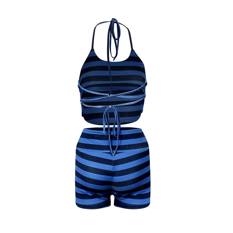 Top and Shorts Set for Women Backless Tank Two Piece