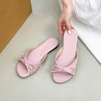 Butterfly Knot Open Toe Slides For Women Non Slip Flats