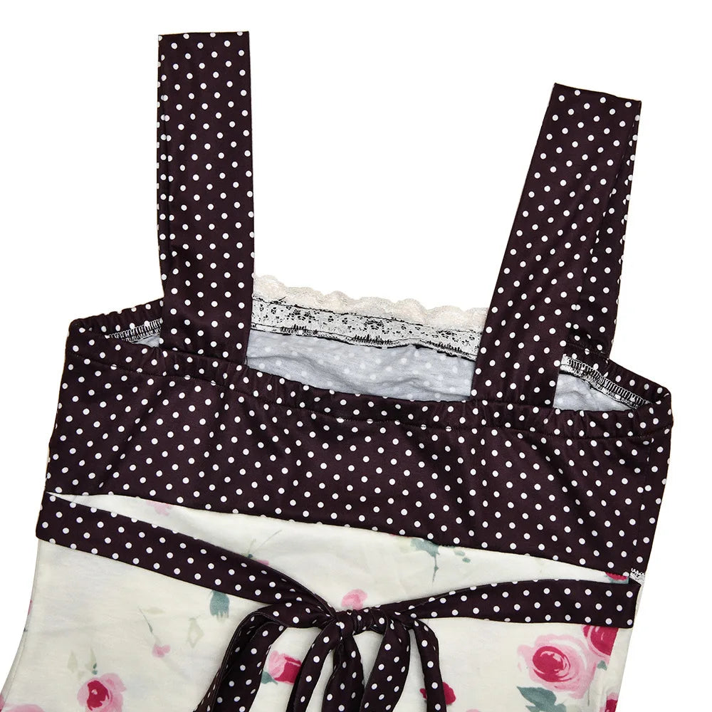 Patchwork Polka Dot Lace Camis Top With Square Collar Floral