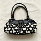 Retro Polka Dot Underarm Bag For Women With Belt Buckle Patchwork Rivet Design Everyday Vintage Charm