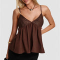 Babydoll V Neck Spaghetti Strap Camisoles with Lace Trim Loose Hem