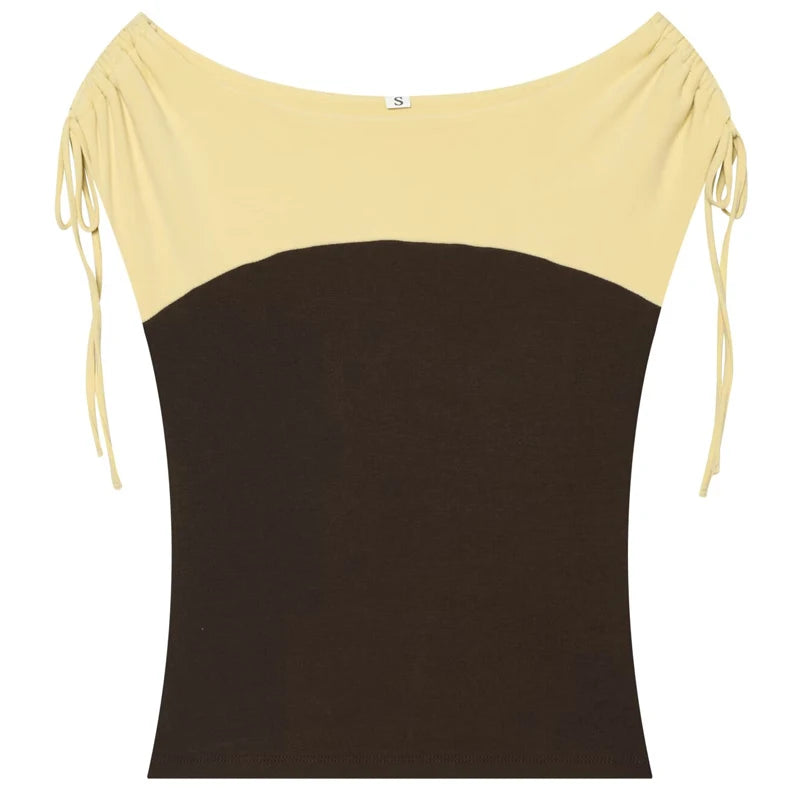Ruffled Crop Tank With Lace Up Patchwork O Neck Sleeveless Top