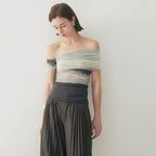 Bold Tie Dye Mesh Crop Top With Slash Neck And Patchwork