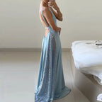 Elegant Sequin Mesh Evening Gown With Hollow Out Detailing In Floor Length Silhouette