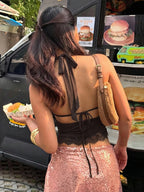 Backless Halter Knit Tank With Lace Up Details And Swing Collar