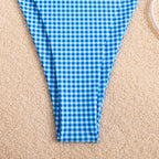 Plaid Dot Swimsuit With Neck Bow Tie Vintage Beachwear