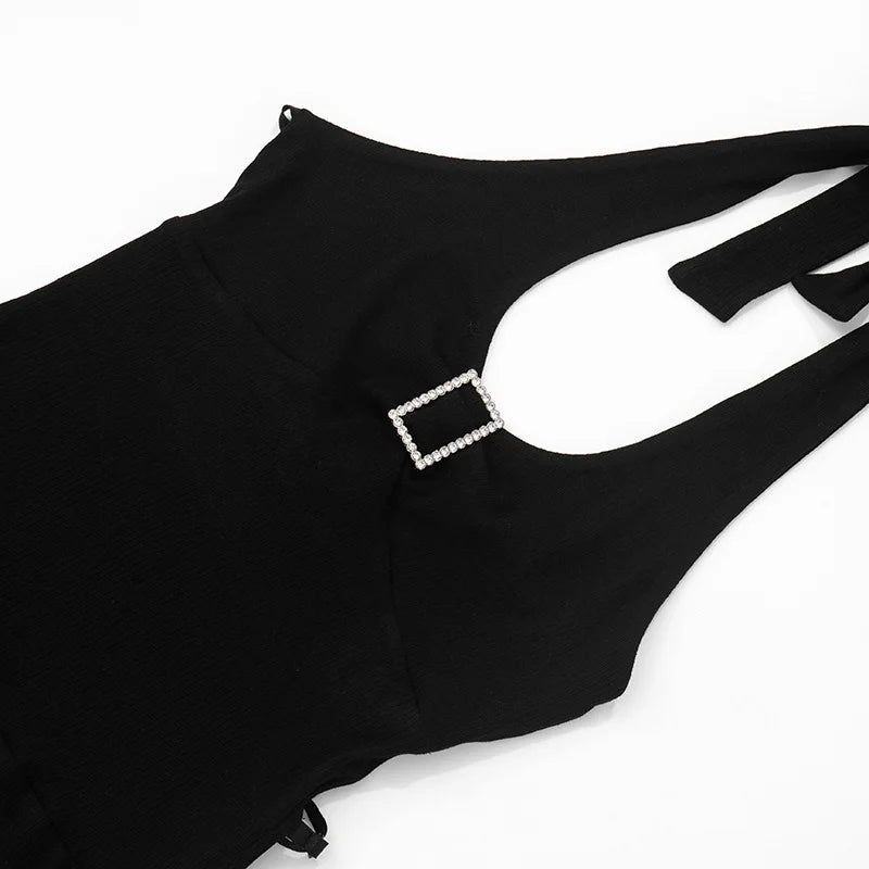 Sleek Hollow Out Halter Jumpsuit Short Romper