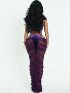 Velvet Two-piece Set Hollow Tank Top And Ruched Skirt Coquette Vibe
