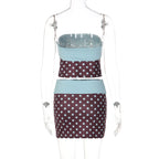 Polka Dot Strapless Vest Top And Color Block Two Piece Set For High Waist Summer Chic Bodycon Skirt Outfit