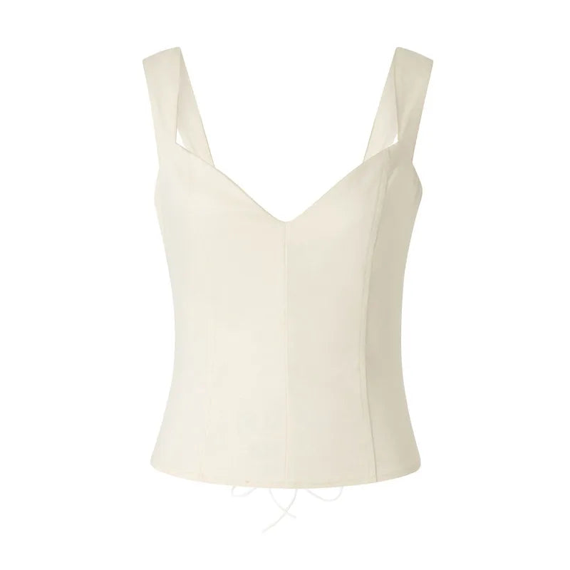 Sleeveless Off Shoulder V Neck Crop Camisole With Backless Silhouette