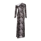 Patchwork Long Dress With Asymmetric Shoulder And Slim Stretch
