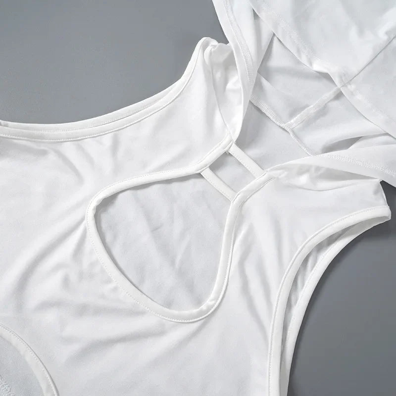 Y2K White Hooded Hollow Out Crop Tank Top