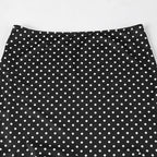 Black Polka Dot Print Midi Skirt With Low Waist Lightweight Knit