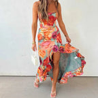 Floral Backless Tie Dress With Pleats