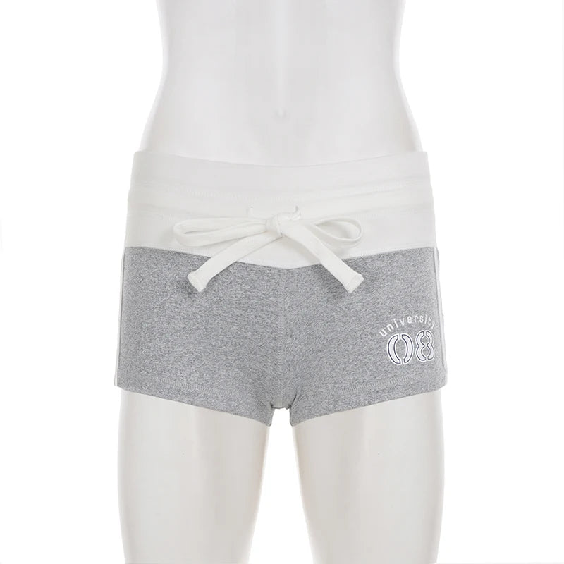 Patchwork Grunge Shorts With Adjustable Drawstring Waist