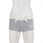 Patchwork Grunge Shorts With Adjustable Drawstring Waist