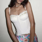 French Embroidered Flower Halter Corset Sexy Slim Top
