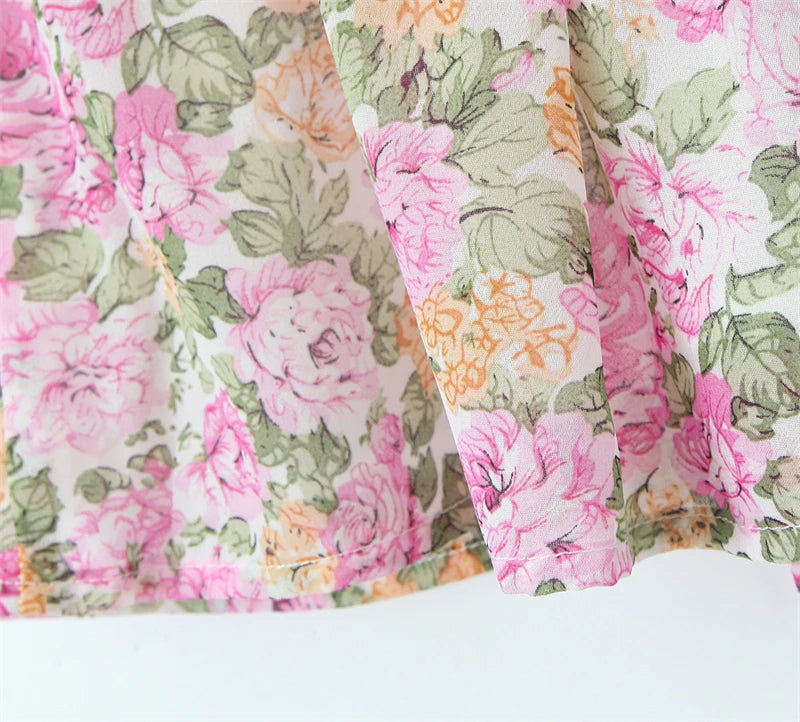Floral Print Chiffon Sexy Backless Slim Super Short Lace Camis Top