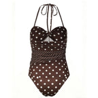 Polka Dot Print Bodysuit Wrap Belted Ruffled Back Cinched Pure Desire Style French for Women