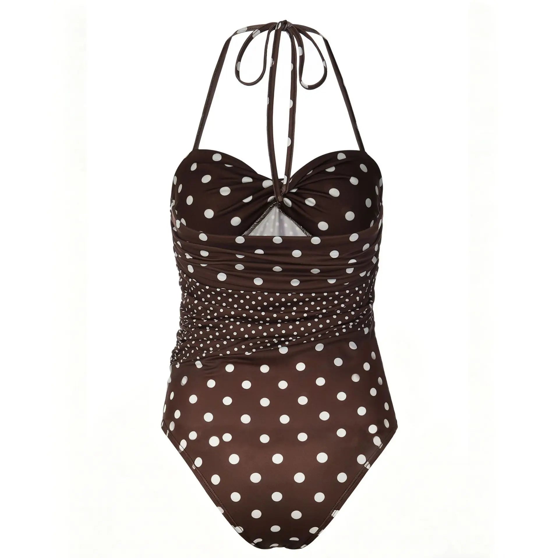 Polka Dot Print Bodysuit Wrap Belted Ruffled Back Cinched Pure Desire Style French for Women