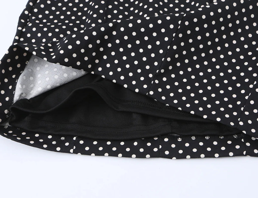Black Polka Dot Summer Mini Dress With Bow Detail Sleeveless Slimming Waist