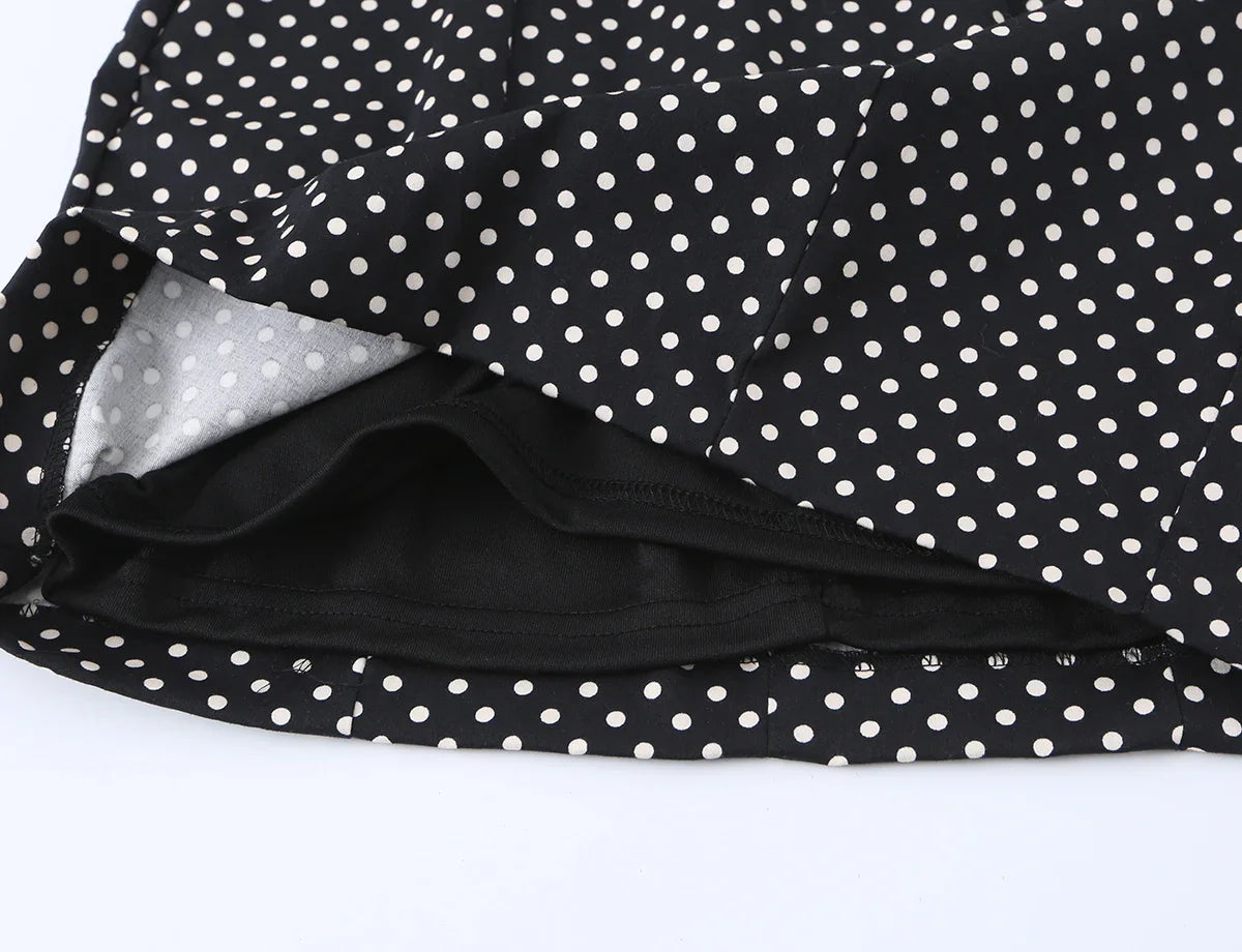 Black Polka Dot Summer Mini Dress With Bow Detail Sleeveless Slimming Waist