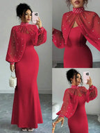 Elegant Mermaid Gown Beaded Body-con Slip Dress