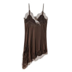 Lace Slip Mini Dress With Satin Backless Asymmetric Cut