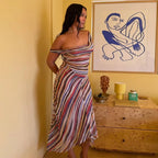 Colorful Stripe Sleeveless Midi Dress