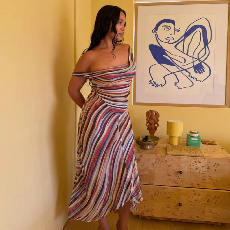 Colorful Stripe Sleeveless Midi Dress