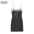 Black Polka Dot Summer Mini Dress With Bow Detail Sleeveless Slimming Waist