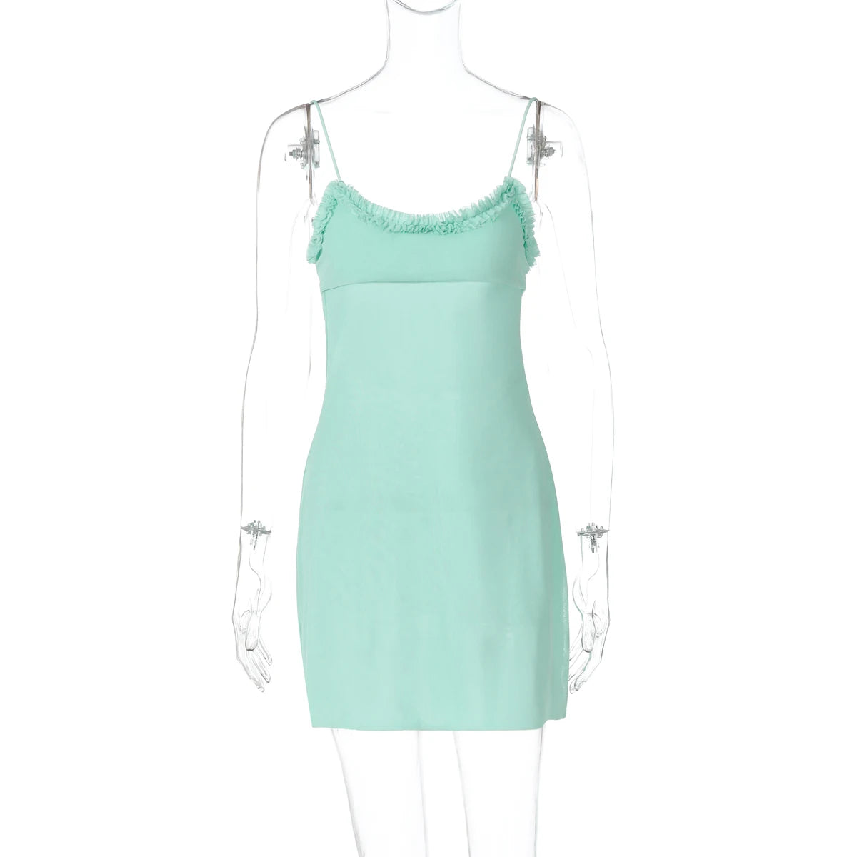 Mesh Ruffle Backless Mini Sundress