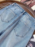 Vintage Embroidered Denim Jeans With High Waist Slim Fit And Beaded Details