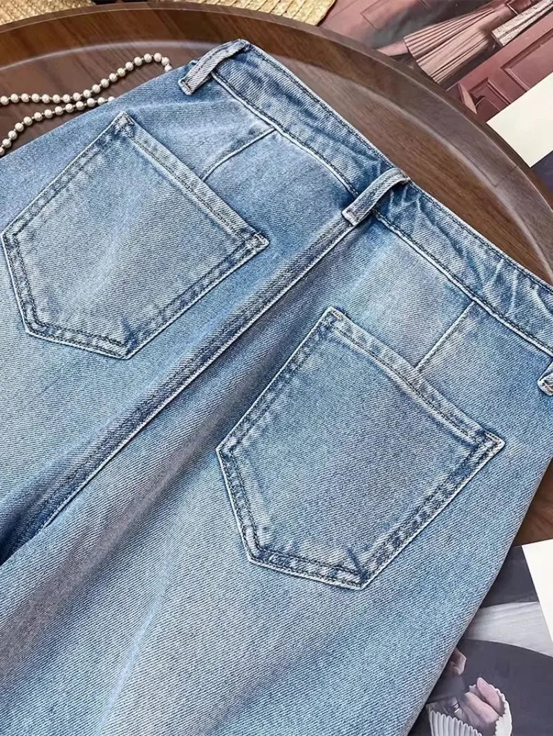 Vintage Embroidered Denim Jeans With High Waist Slim Fit And Beaded Details