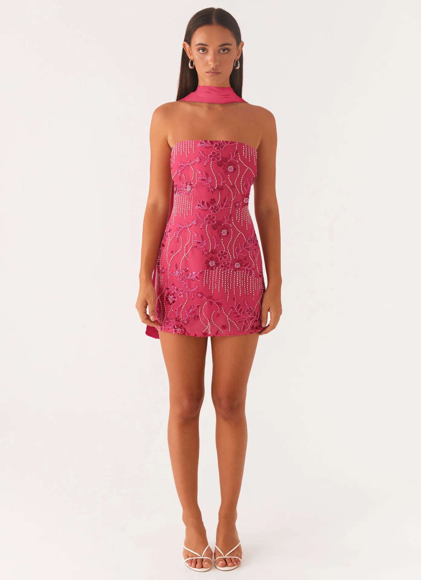 Embroidered Sequin Dress With Wrap Silhouette High Waist Sleeveless