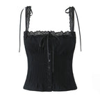 Golden Lace Ribbon Bow Corset Crop Top