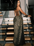 Backless Shirred Mesh Patchwork Dress Sleeveless