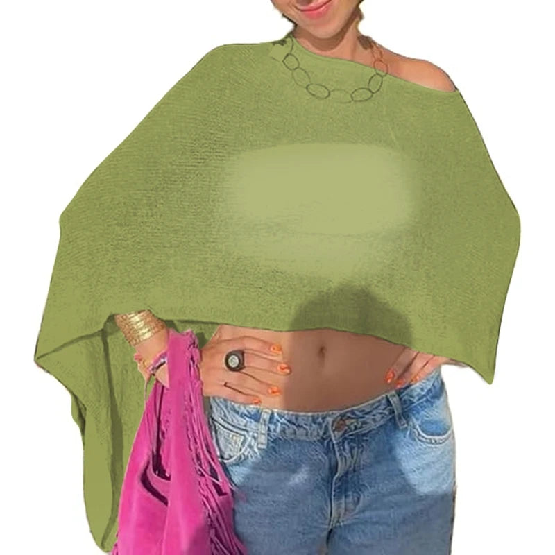 Off Shoulder Knit See Through Lightweight Pullover