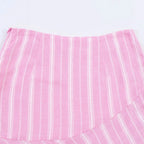Pink Stripe Shirt Set With Pleated Long Skirt Elegant Two Piece Suit