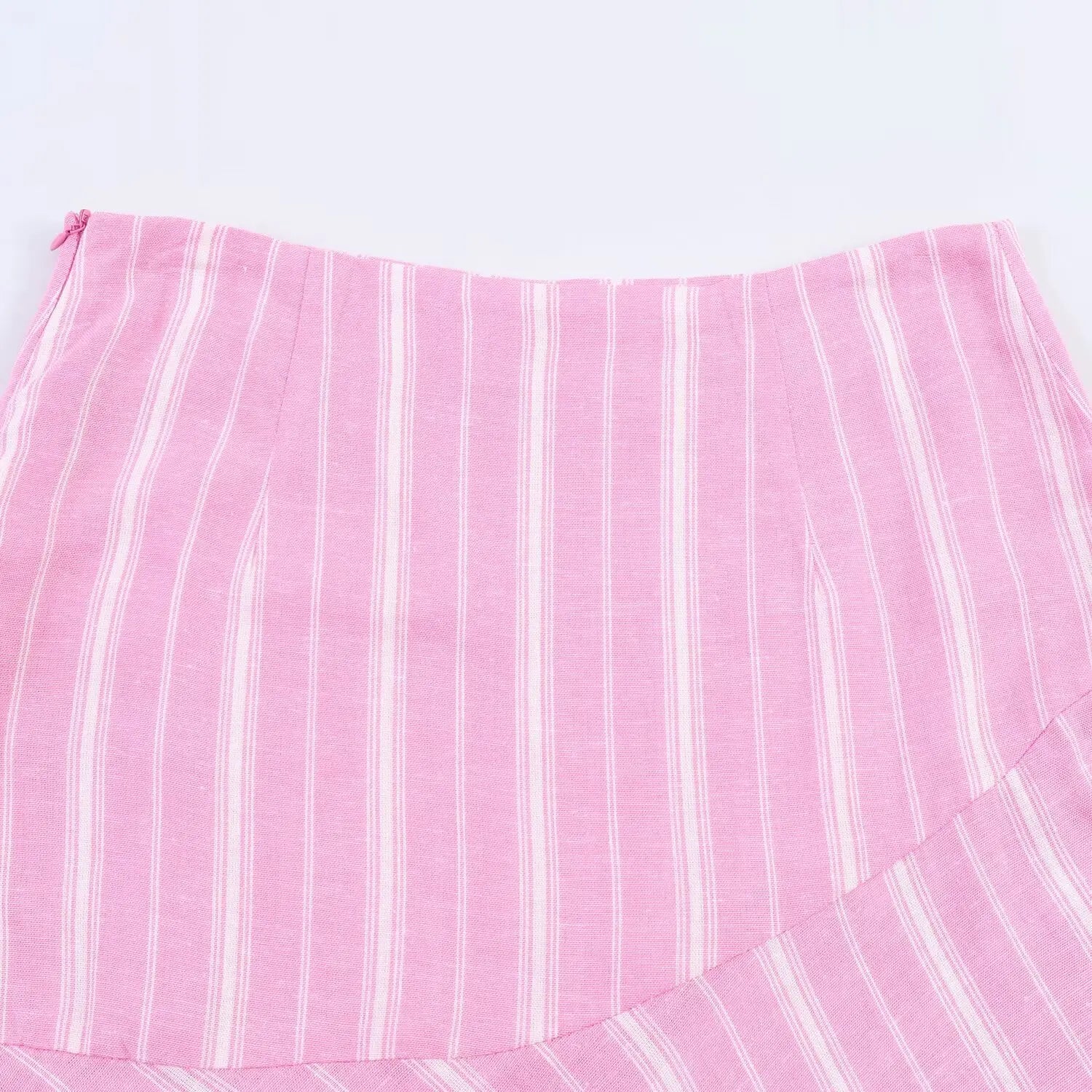Pink Stripe Shirt Set With Pleated Long Skirt Elegant Two Piece Suit