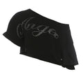 Shimmering Letter Rhinestone Tee Off Shoulder Top With Skew Collar