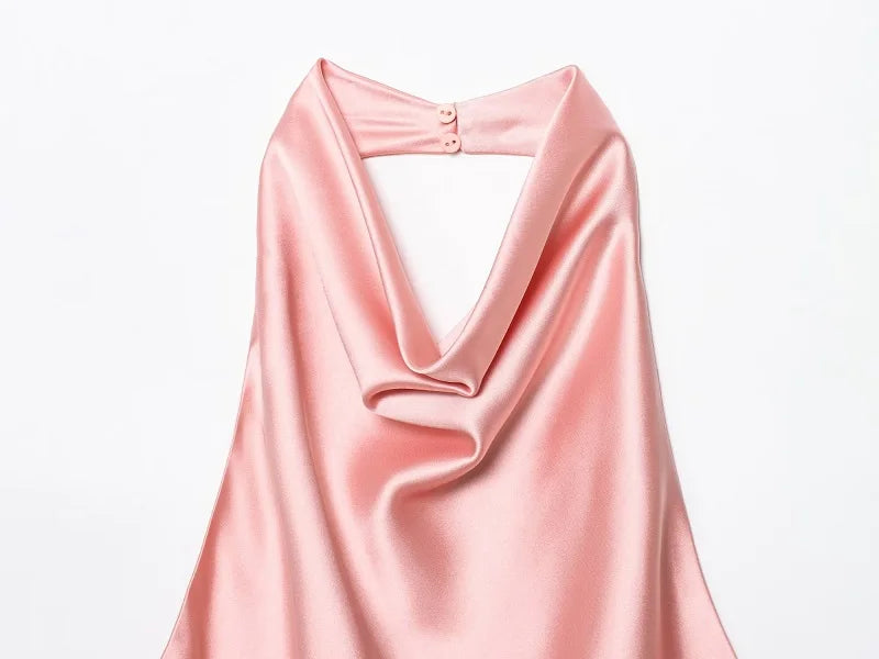 Elegant Satin Backless Halter Top For Women Off Shoulder