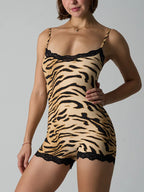 Animal Print Lace Suspender Jumpsuits For Women