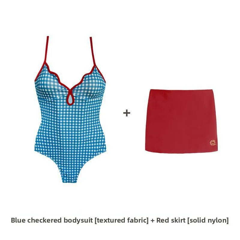 Women's Plaid One-Piece Swimsuit with Separate Two-Piece