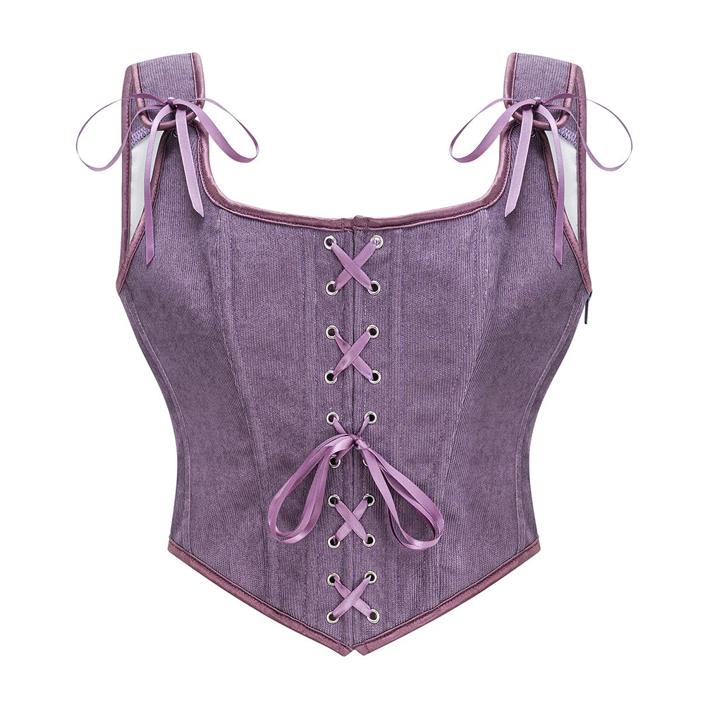 Victorian Gothic Corset Vest With Front Lace Up And Side Zipper