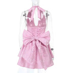 Backless Halter Evening Dress With Lace Jacquard For Elegant Special Occasions