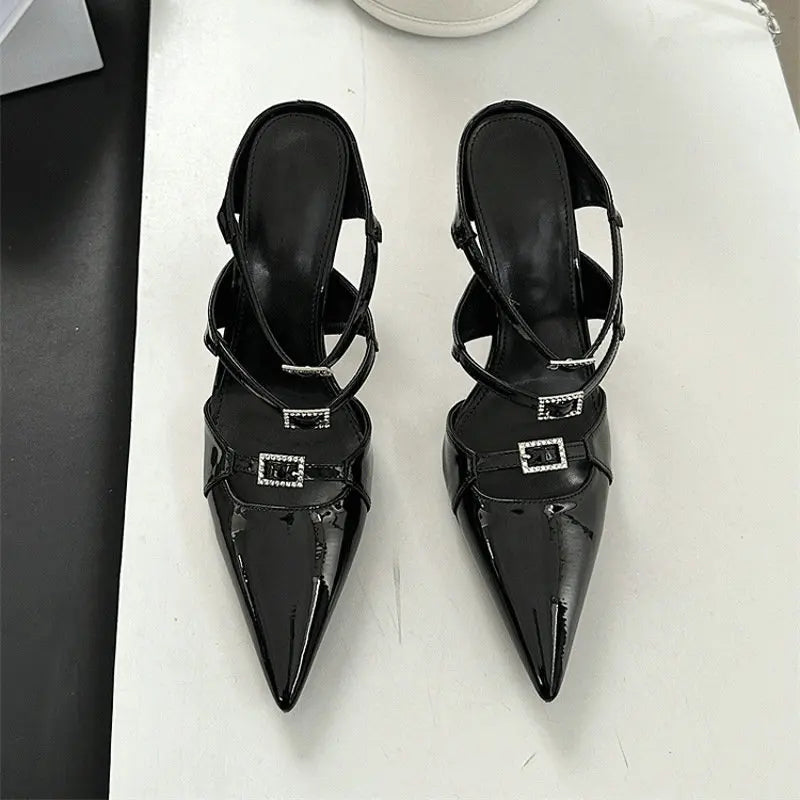 Sparkle Rhinestone Patent Leather Sandal With Thin Strap